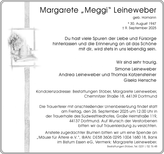 Traueranzeige von Margarete Leineweber von Ruhr Nachrichten