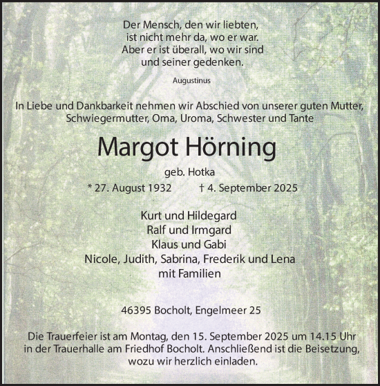 Traueranzeige von Margot Hörning 