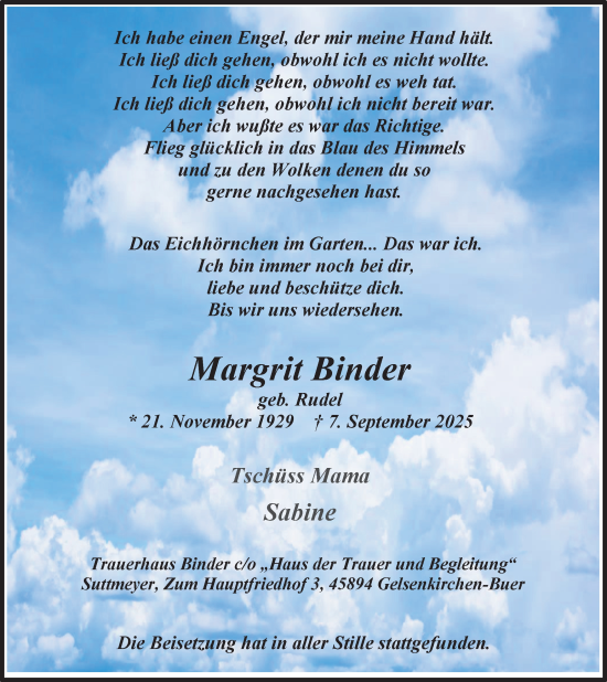 Traueranzeige von Margrit Binder von Trauer Vest