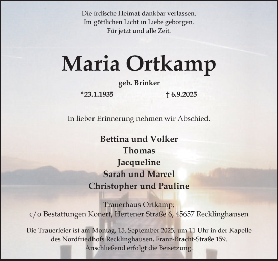 Traueranzeige von Maria Ortkamp von Trauer Vest