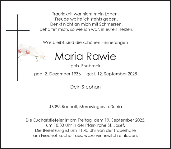 Traueranzeige von Maria Rawie 