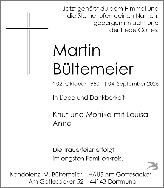 Traueranzeige von Martin Bültemeier von Ruhr Nachrichten