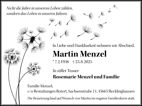 Traueranzeige von Martin Menzel von Trauer Vest