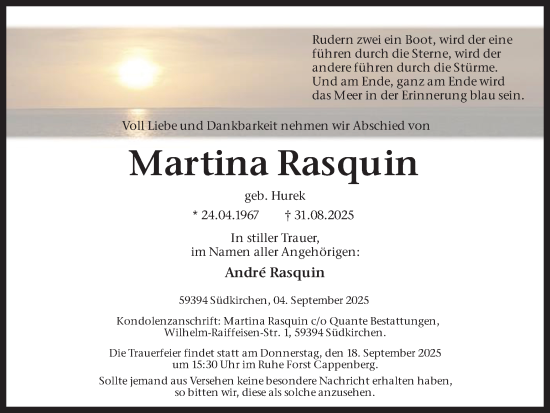 Traueranzeige von Martina Rasquin von Ruhr Nachrichten
