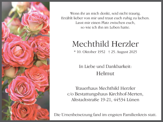 Traueranzeige von Mechthild Herzler von Lüner Anzeiger