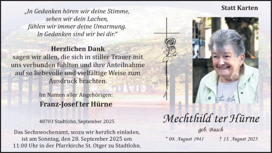 Traueranzeige von Mechthild ter Hürne von Münsterland Zeitung