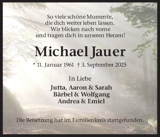 Traueranzeige von Michael Jauer von Ruhr Nachrichten und Dorstener Zeitung