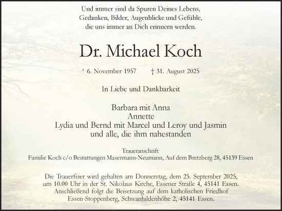 Traueranzeige von Michael Koch von Ruhr Nachrichten und Dorstener Zeitung
