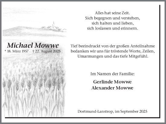 Traueranzeige von Michael Mowwe von Ruhr Nachrichten