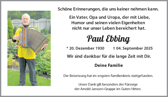 Traueranzeige von Paul Ebbing 