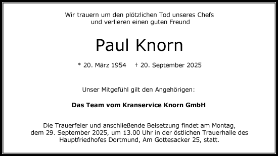 Traueranzeige von Paul Knorn von Ruhr Nachrichten