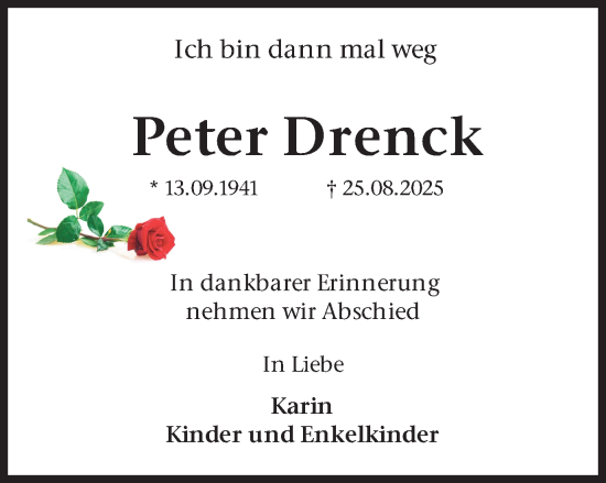 Traueranzeige von Peter Drenck von Stadtanzeiger Castrop-Rauxel