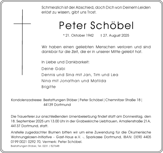 Traueranzeige von Peter Schöbel von Ruhr Nachrichten