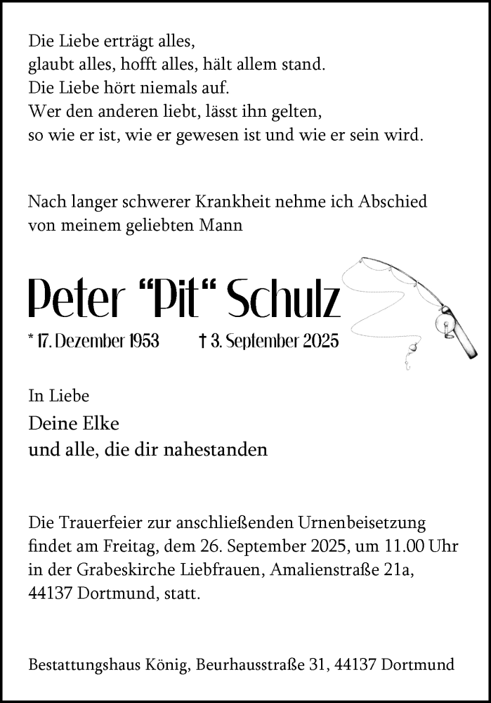  Traueranzeige für Peter Schulz vom 13.09.2025 aus Ruhr Nachrichten