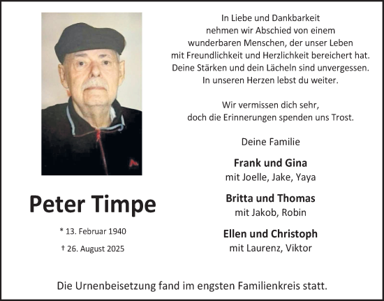 Traueranzeige von Peter Timpe von Münsterland Zeitung