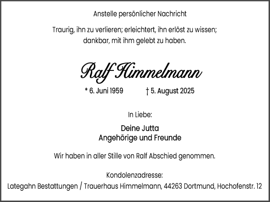 Traueranzeige von Ralf Himmelmann von Ruhr Nachrichten