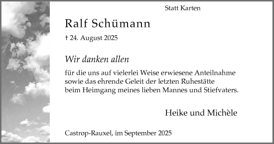 Traueranzeige von Ralf Schümann von Stadtanzeiger Castrop-Rauxel