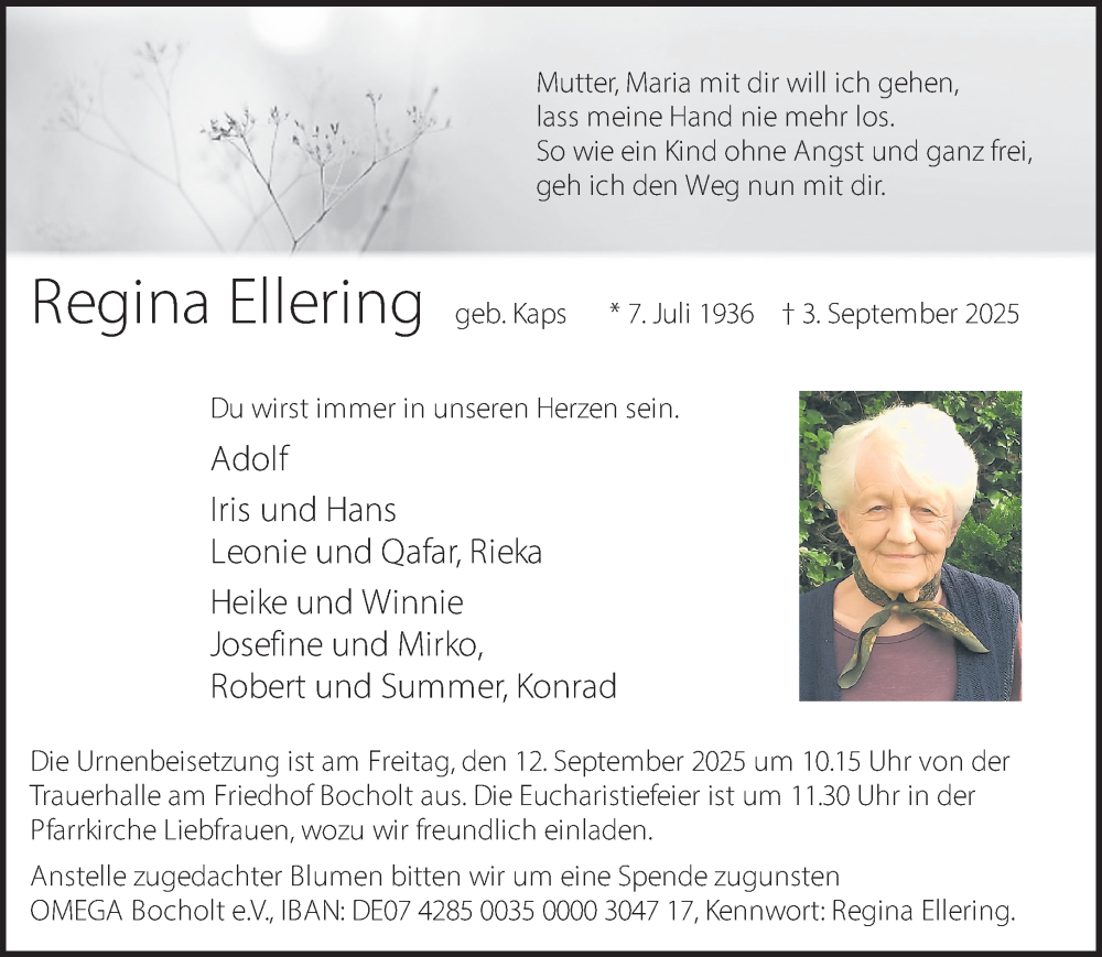  Traueranzeige für Regina Ellering vom 08.09.2025 aus 