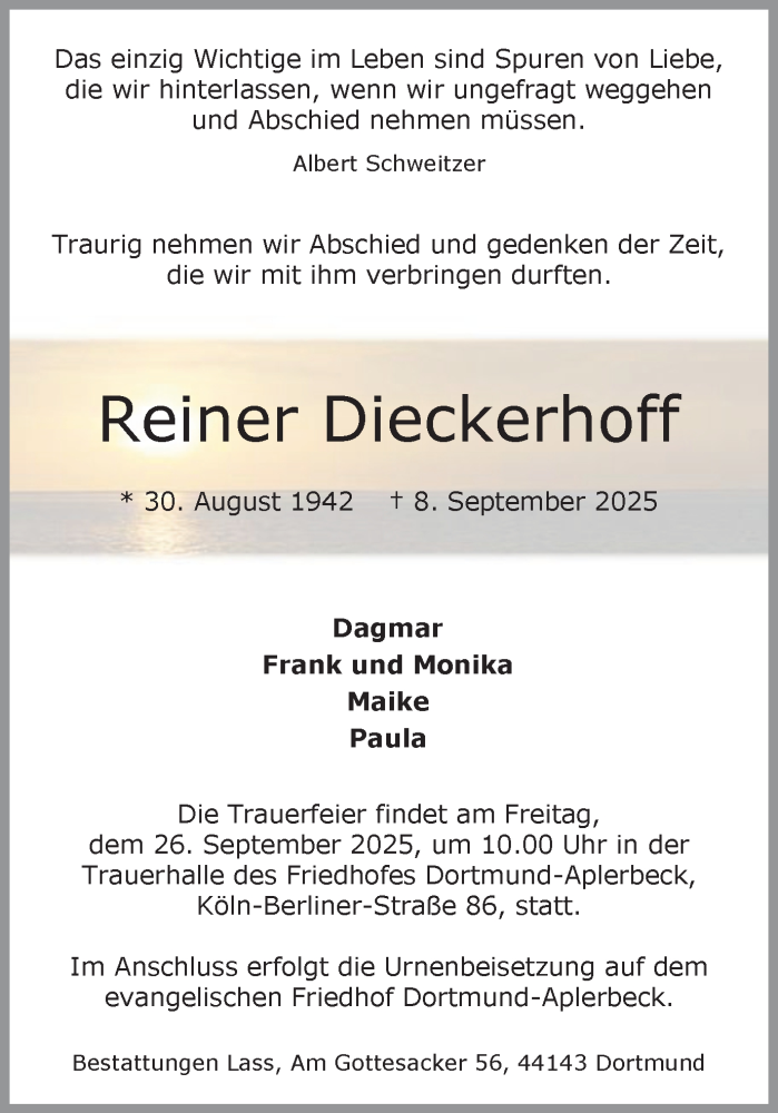  Traueranzeige für Reiner Dieckerhoff vom 13.09.2025 aus Ruhr Nachrichten