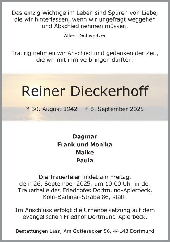 Traueranzeige von Reiner Dieckerhoff von Ruhr Nachrichten