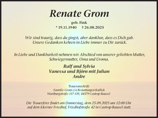 Traueranzeige von Renate Grom von Stadtanzeiger Castrop-Rauxel