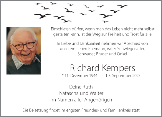 Traueranzeige von Richard Kempers 