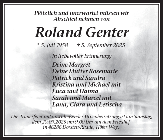 Traueranzeige von Roland Genter von Trauer Vest