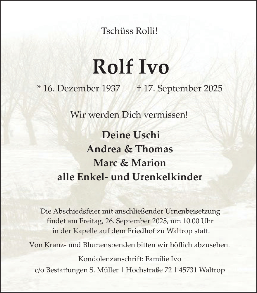  Traueranzeige für Rolf Ivo vom 23.09.2025 aus Ruhr Nachrichten