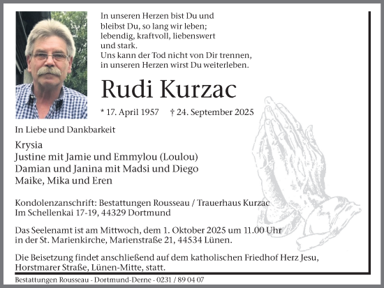 Traueranzeige von Rudi Kurzac von Ruhr Nachrichten
