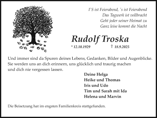 Traueranzeige von Rudolf Troska von Trauer Vest