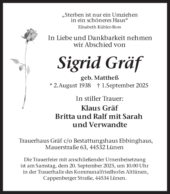 Traueranzeige von Sigrid Gräf von Lüner Anzeiger