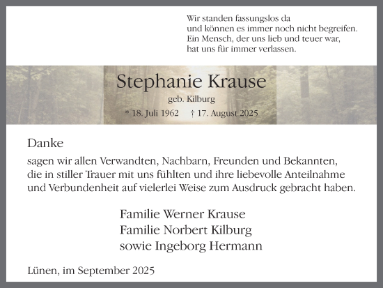 Traueranzeige von Stephanie Krause von Lüner Anzeiger