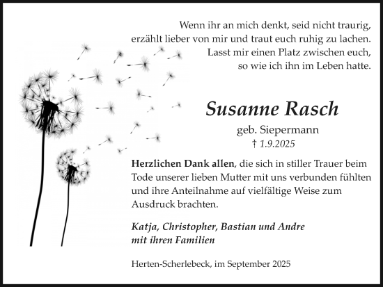Traueranzeige von Susanne Rasch von Trauer Vest
