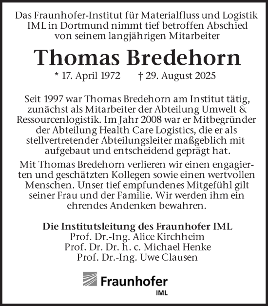 Traueranzeige von Thomas Bredehorn von Ruhr Nachrichten