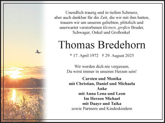 Traueranzeige von Thomas Bredehorn von Ruhr Nachrichten