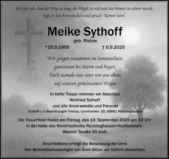 Traueranzeige von Unbekannt Sythoff von Trauer Vest