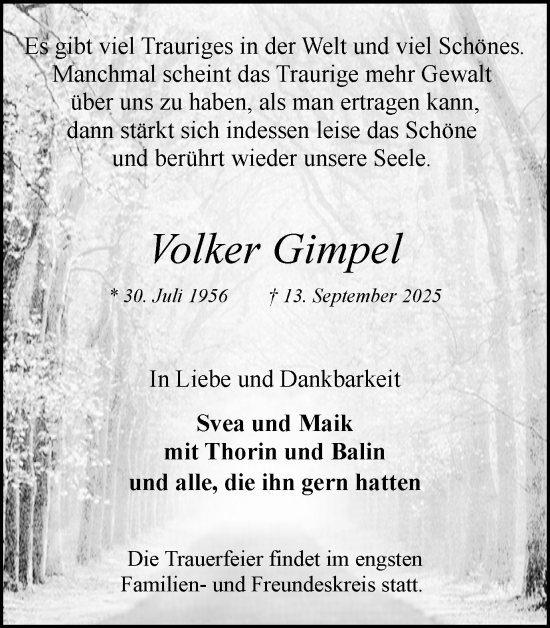 Traueranzeige von Volker Gimpel von Lüner Anzeiger