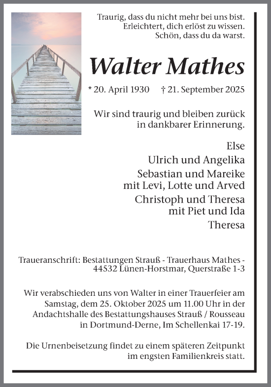 Traueranzeige von Walter Mathes von Ruhr Nachrichten
