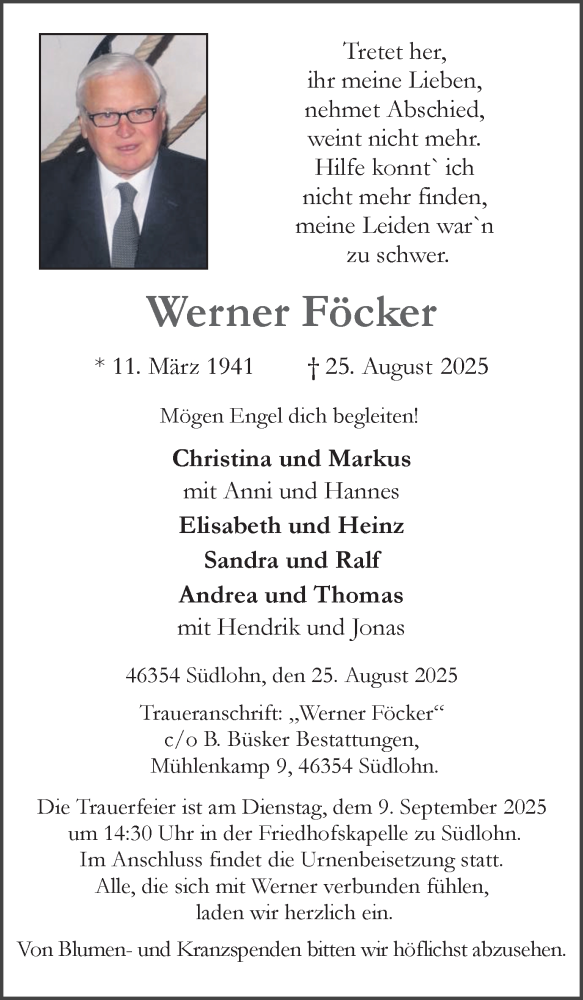  Traueranzeige für Werner Föcker vom 04.09.2025 aus Münsterland Zeitung
