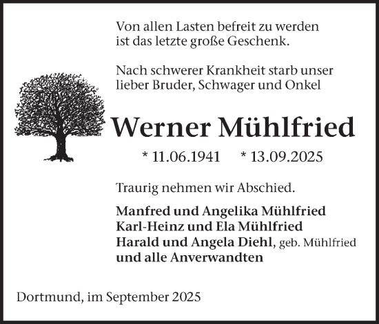 Traueranzeige von Werner Mühlfried von Ruhr Nachrichten