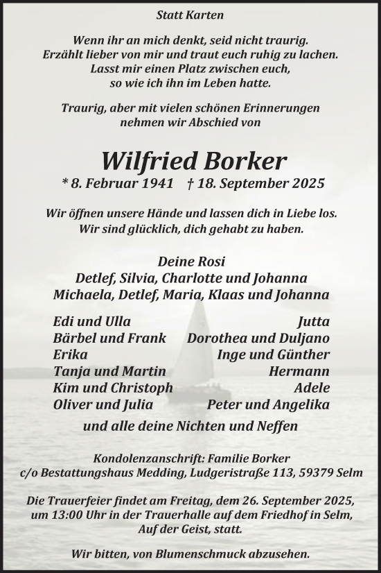 Traueranzeige von Wilfried Borker von Ruhr Nachrichten