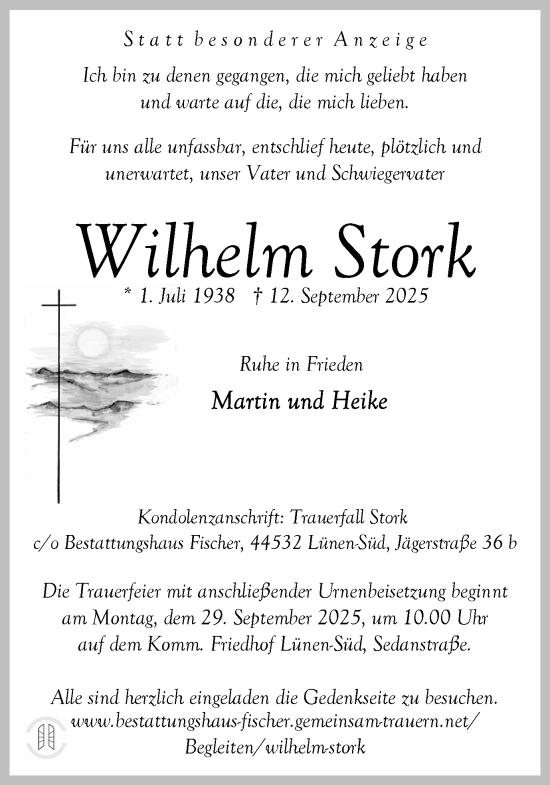 Traueranzeige von Wilhelm Stork von Ruhr Nachrichten