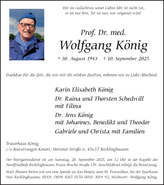 Traueranzeige von Wolfgang König von Trauer Vest