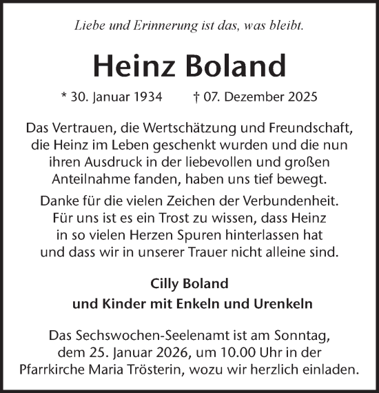 Traueranzeige von Heinz Boland von Bocholter Borkener Volksblatt 