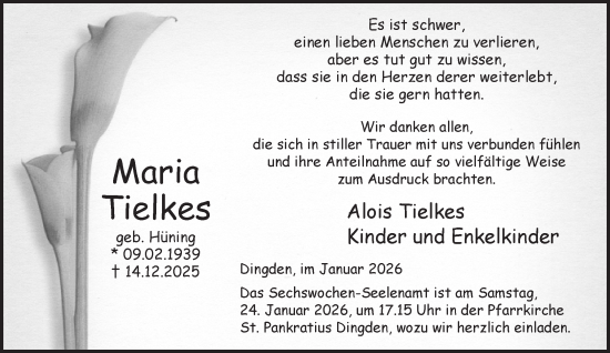 Traueranzeige von Maria Tielkes von Bocholter Borkener Volksblatt 
