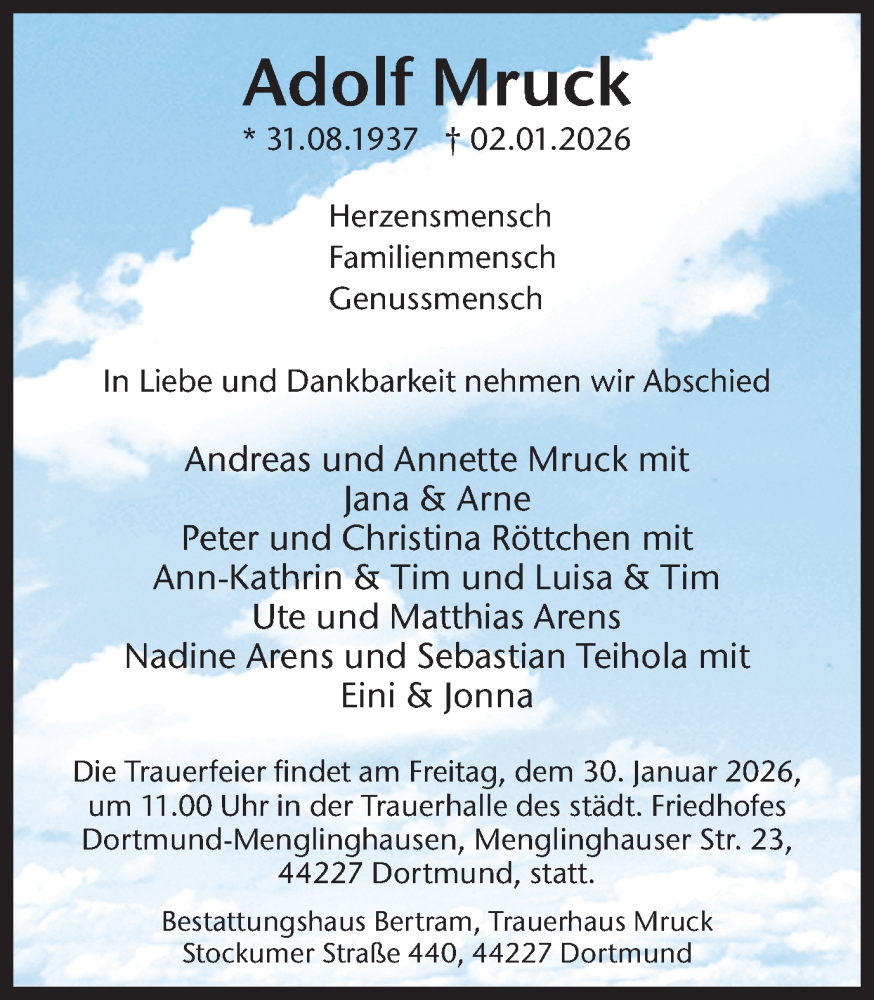  Traueranzeige für Adolf Mruck vom 10.01.2026 aus Ruhr Nachrichten