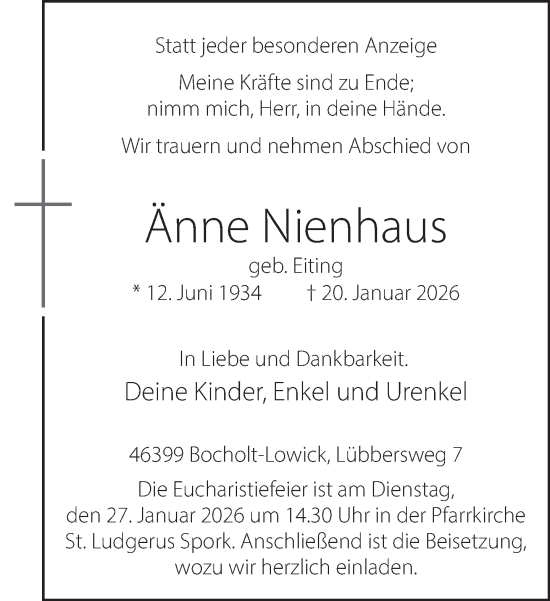 Traueranzeige von Änne Nienhaus 