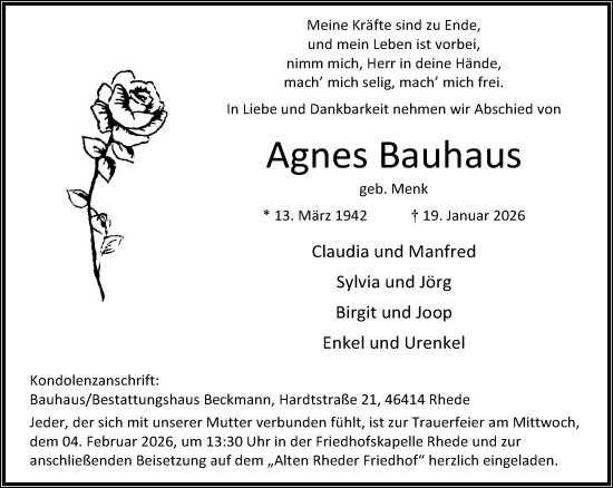 Traueranzeige von Agnes Bauhaus 