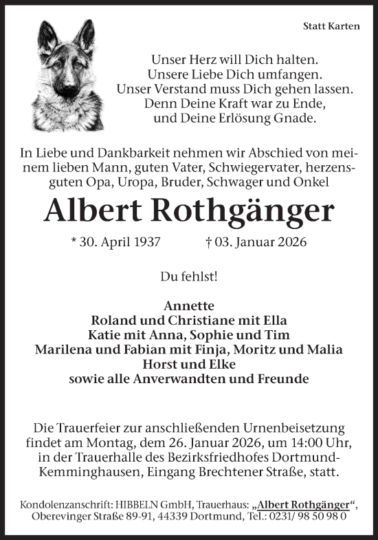 Traueranzeige von Albert Rothgänger von Ruhr Nachrichten