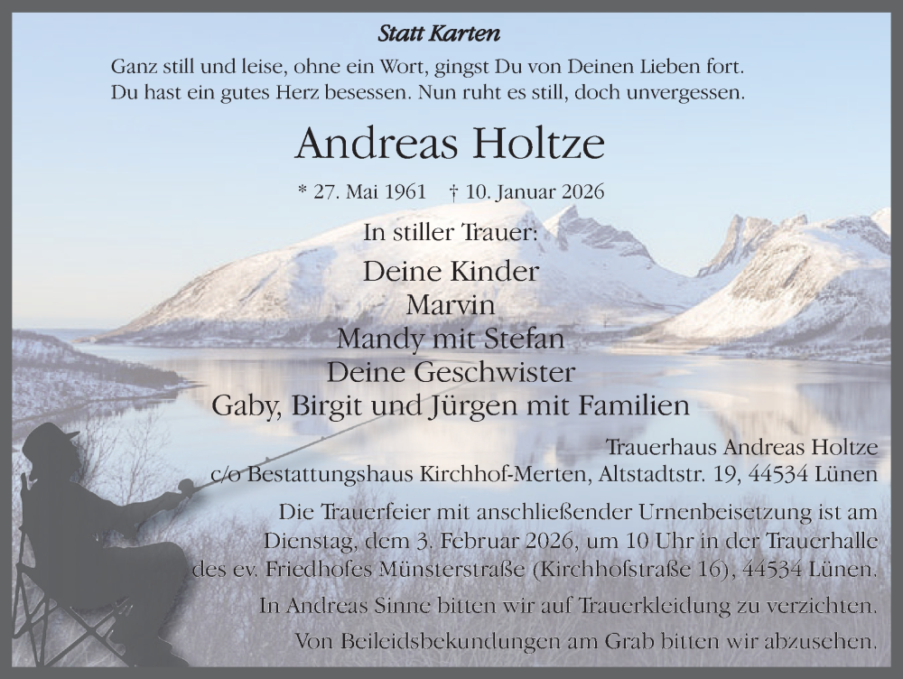  Traueranzeige für Andreas Holtze vom 31.01.2026 aus Ruhr Nachrichten